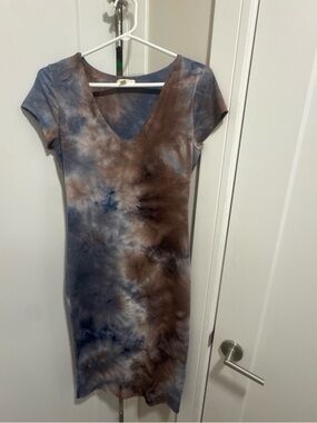See You Monday Blue and Brown Tie-Dye Midi Dress